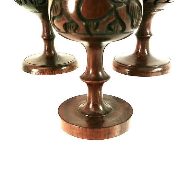 Goblets Artisan Hand Carved Wood Rhino Design Decoration Only Set of 3 - Picture 3 of 10